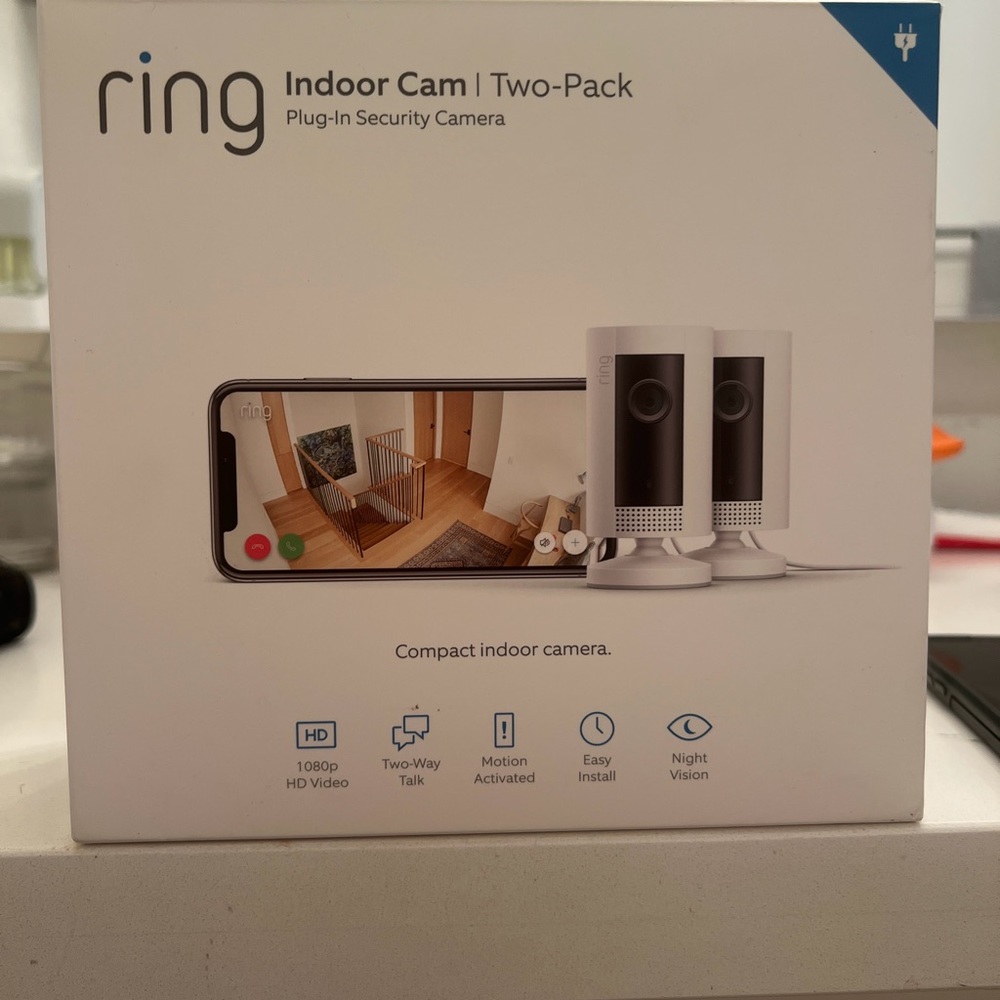 Ring; indoor camera. Live view, motion activated, Nonstop power